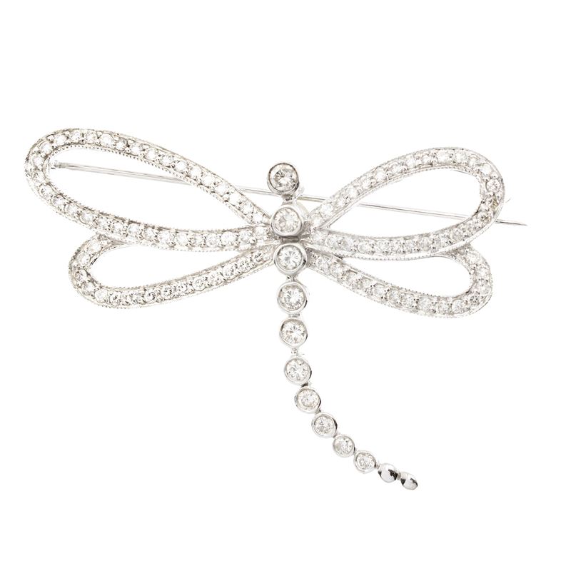 Spilla Libellula in Oro Bianco 18kt e Diamanti