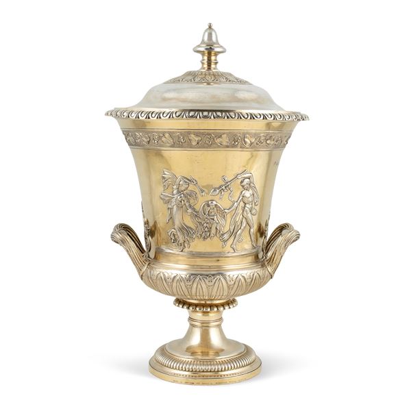 Large vermeil and silver cup with two handles