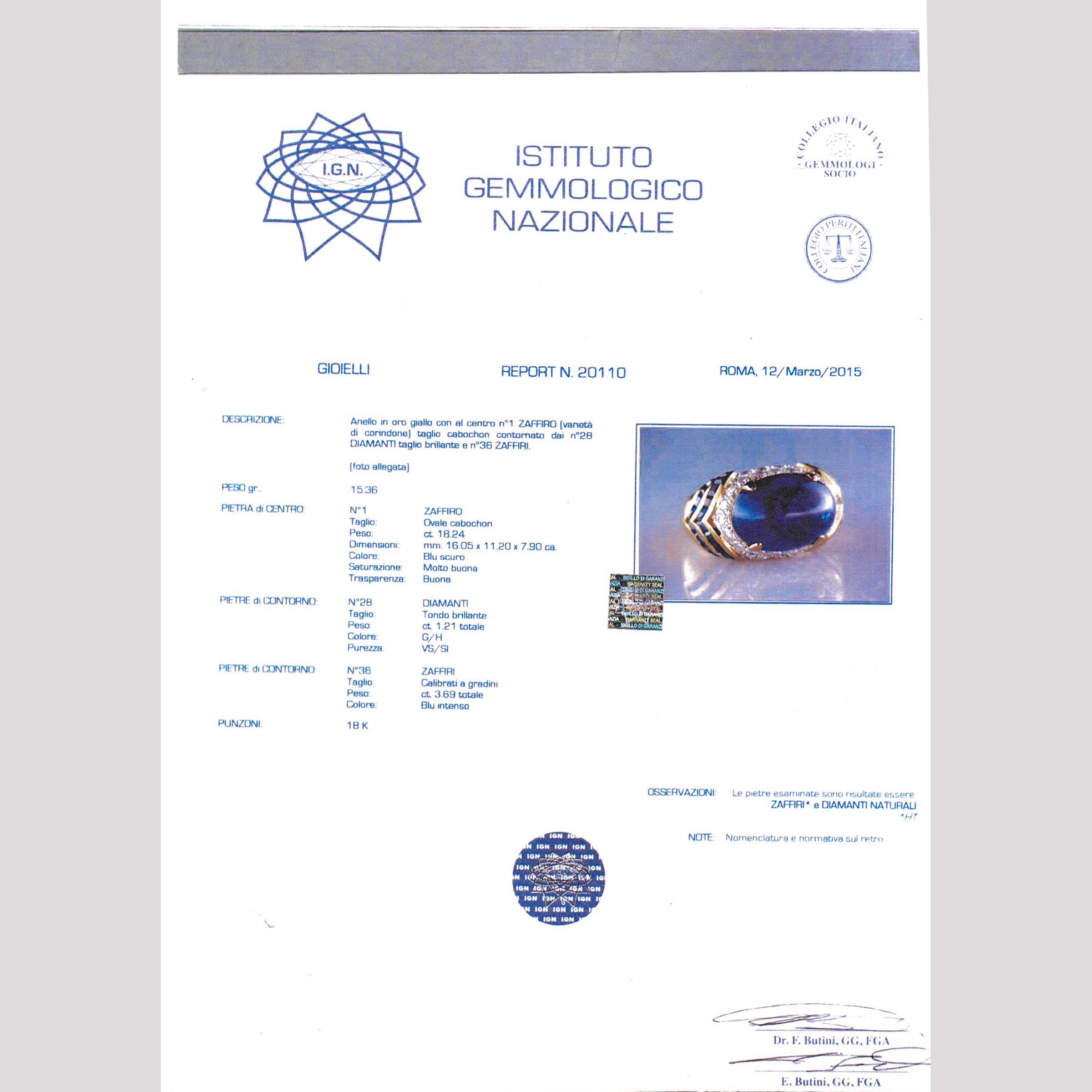 Anello in Oro Giallo 18kt con Zaffiro Naturale