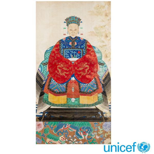 Dipinto su seta  (Cina, Dinastia Qing, XIX Sec.)  - Asta Dipinti Antichi e del XIX Secolo Arredi e Sculture - Colasanti Casa d'Aste
