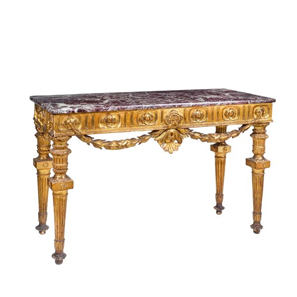 Louis XVI  gilded and carved wood console  (France, 18th century)  - Auction Old Master and 19th century Paintings Furniture and Sculptures - Colasanti Casa d'Aste