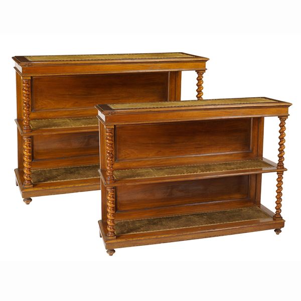 Pair of walnut etagère