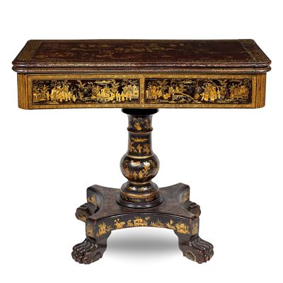 Tavolo da Gioco in Legno e Lacca Nera