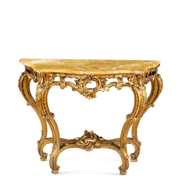 Gilded and carved wood console  (France, 19th century)  - Auction Old Master and 19th century Paintings Furniture and Sculptures - Colasanti Casa d'Aste