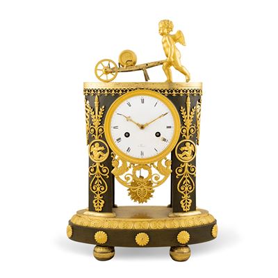 Pendola da Tavolo in Bronzo Dorato e Patinato