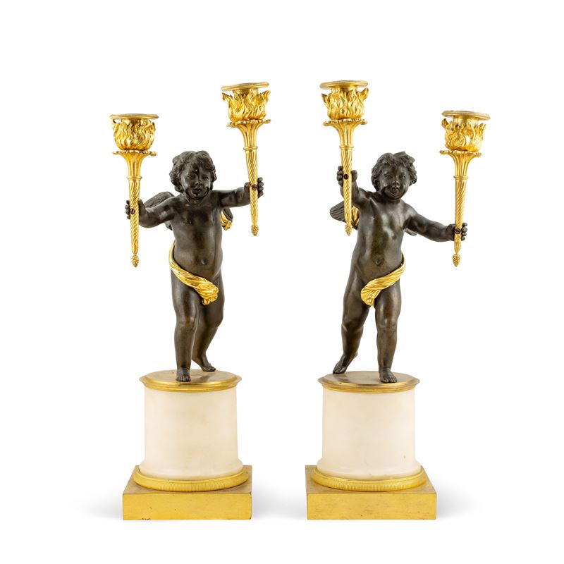 Coppia di Doppieri in Bronzo Patinato e Dorato