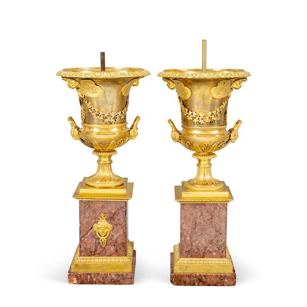 Pair of gilded bronze vases