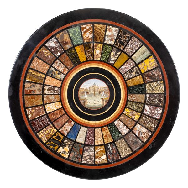 Micromosaic and polychrome marble circular top