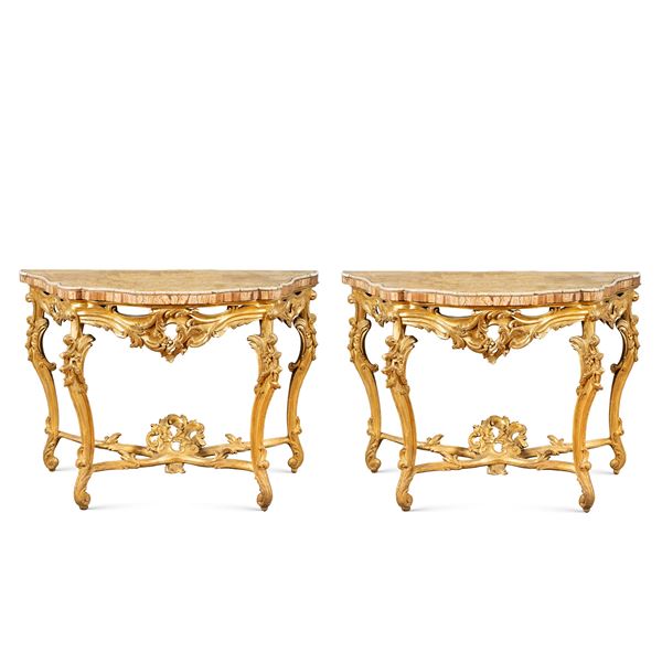 Pair of gilded wooden consoles