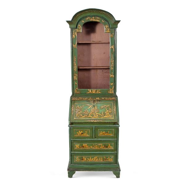 Cabinet in lacquered wood on a green background