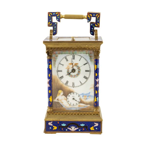 Orologio Capuccina con sveglia in ottone e smalto  (inizio XX Sec.)  - Asta Dipinti Antichi e del XIX Secolo Arredi e Sculture - Colasanti Casa d'Aste