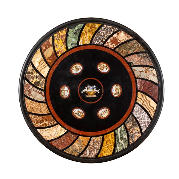 Micromosaic top on Belgian black and polychrome marbles