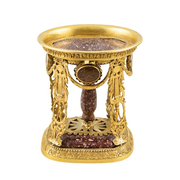 Small gilded bronze and porphyry stand  (Rome, 18th-19th century)  - Auction Old Master and 19th century Paintings Furniture and Sculptures - Colasanti Casa d'Aste