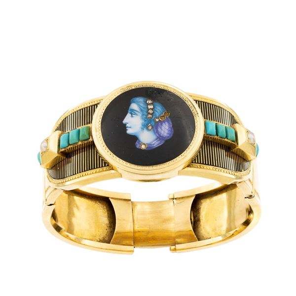 Antico bracciale a manetta in oro giallo 18kt