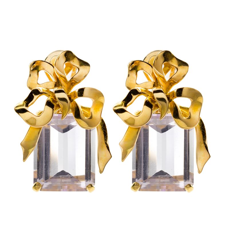Orecchini Fiocco in Oro Giallo 18kt con Ametiste Pendenti