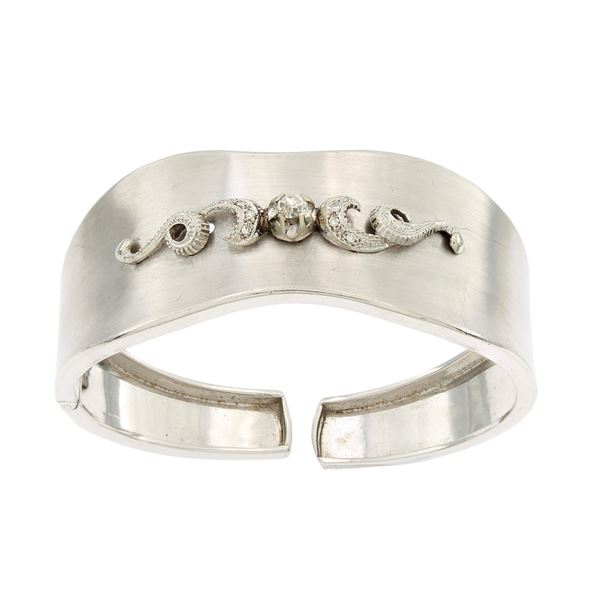 Bracciale a manetta in oro bianco satinato 18kt e diamanti