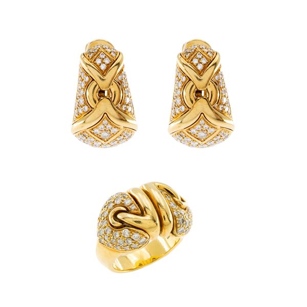 Bulgari demi parure comprising lobe earrings and ring