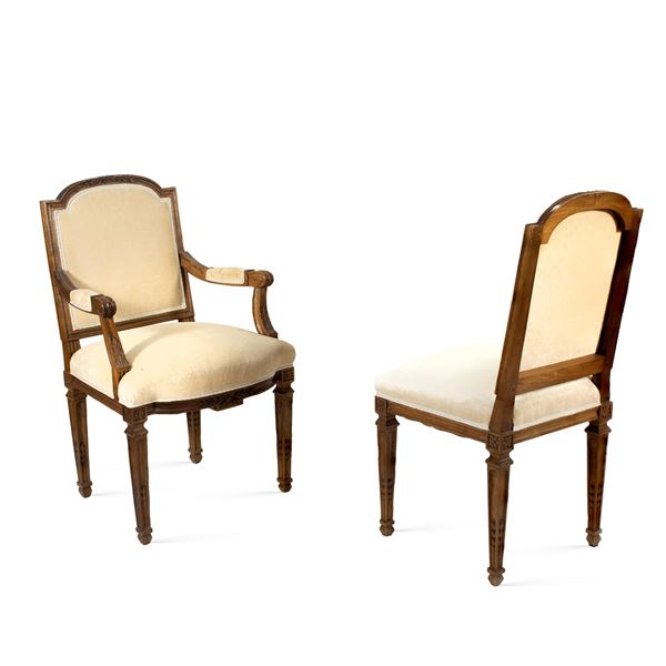 Two armchairs and eight wooden chairs  (Italy, 20th century)  - Auction Old Master and 19th century Paintings Furniture and Sculptures - Colasanti Casa d'Aste