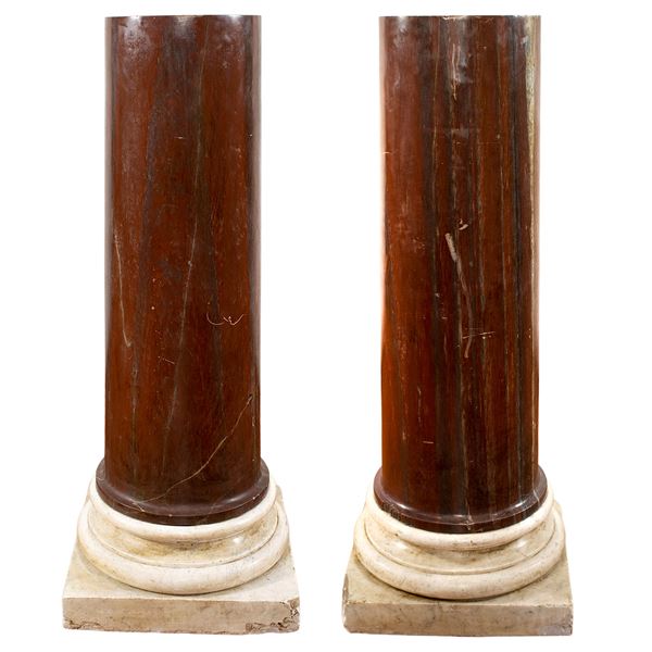 Pair of Antico red marble columns  (Italy, 19th - 20th century)  - Auction Old Master and 19th century Paintings Furniture and Sculptures - Colasanti Casa d'Aste