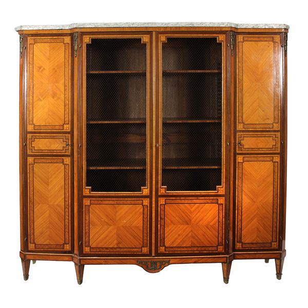 Bookcase cabinet in bois de rose threaded and inlaid in various woods  (France, 18th-19th century)  - Auction Old Master and 19th century Paintings Furniture and Sculptures - Colasanti Casa d'Aste