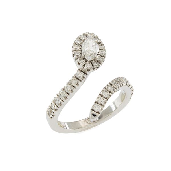 18kt white gold snake ring with marquise cut diamond