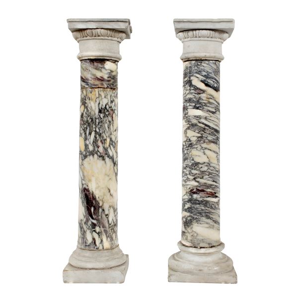 Pair of columns in breccia of Skiros  (19th-20th century)  - Auction Old Master and 19th century Paintings Furniture and Sculptures - Colasanti Casa d'Aste