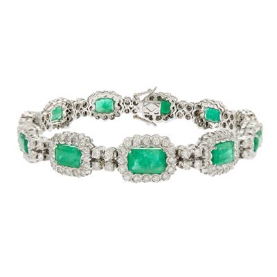 Bracciale in Oro Bianco 18kt Smeraldi Naturali e Diamanti