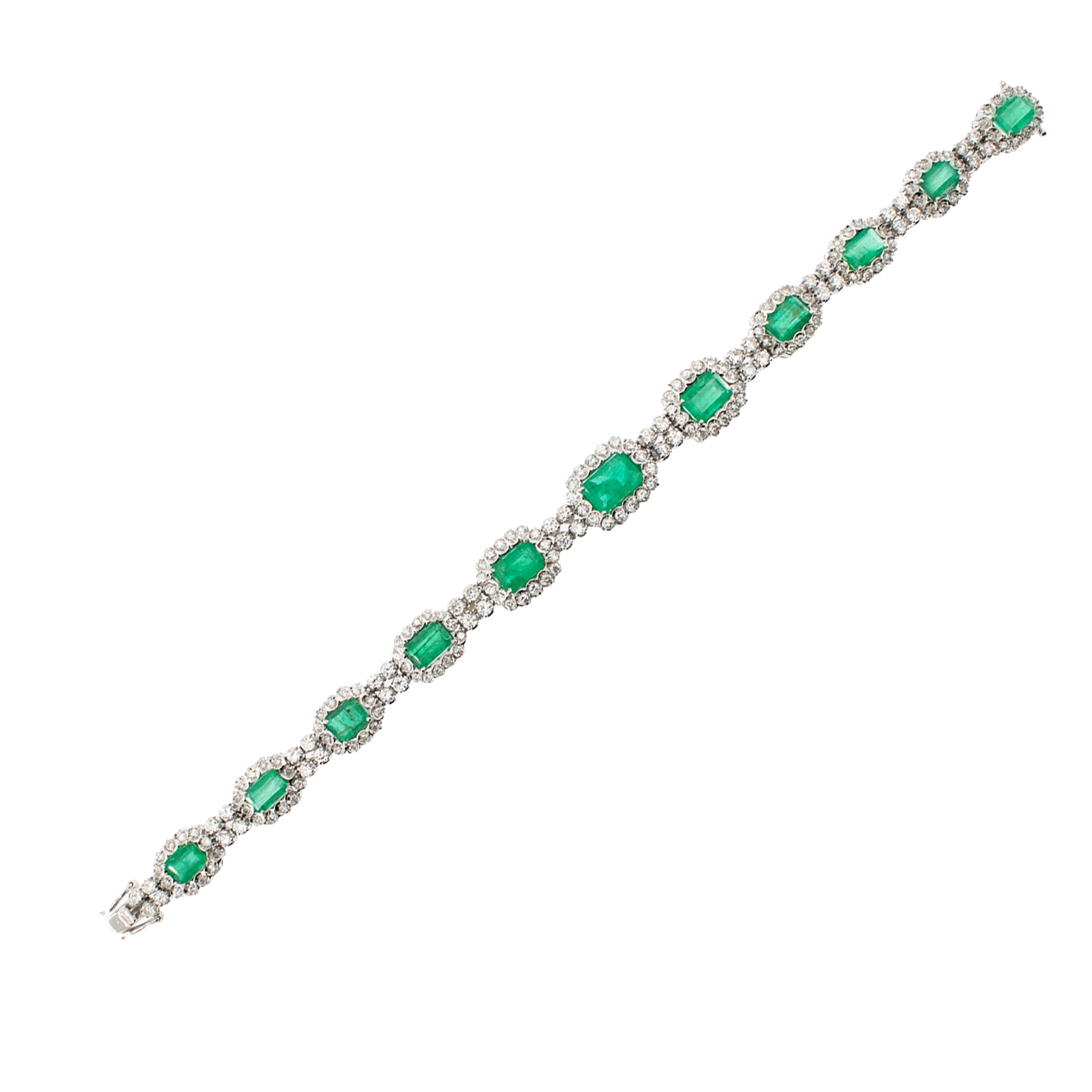 Bracciale in Oro Bianco 18kt Smeraldi Naturali e Diamanti