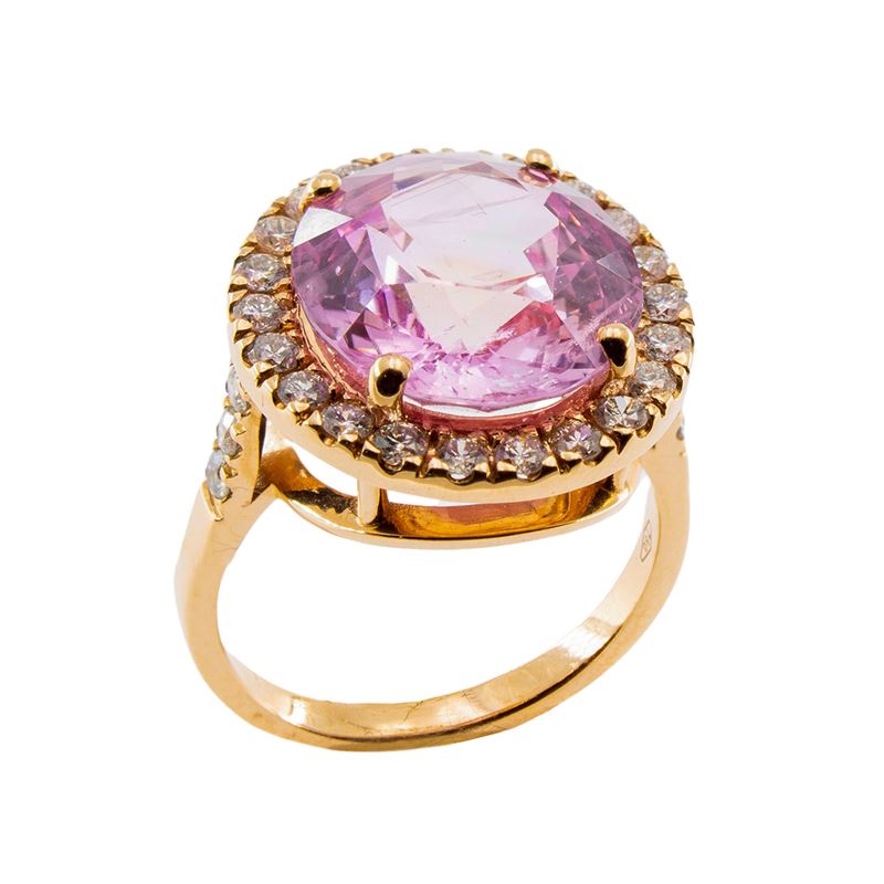 Anello in Oro Rosa 18kt Zaffiro Rosa Naturale Ct 9,86