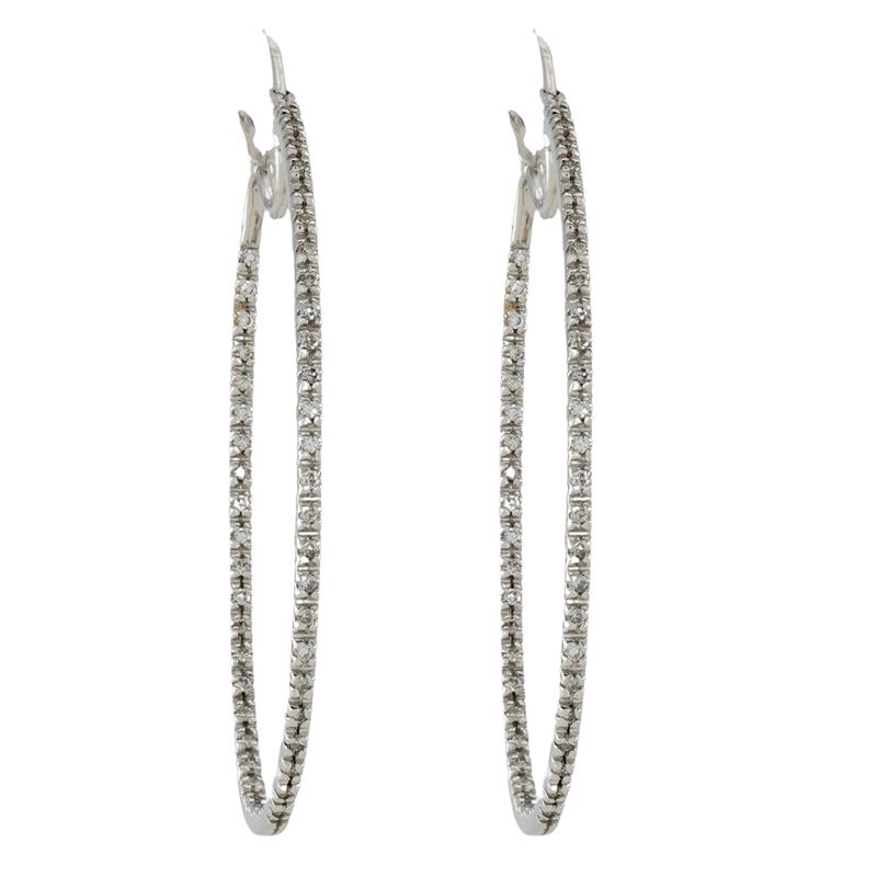 Orecchini cerchi ovali in oro bianco 18kt e diamanti