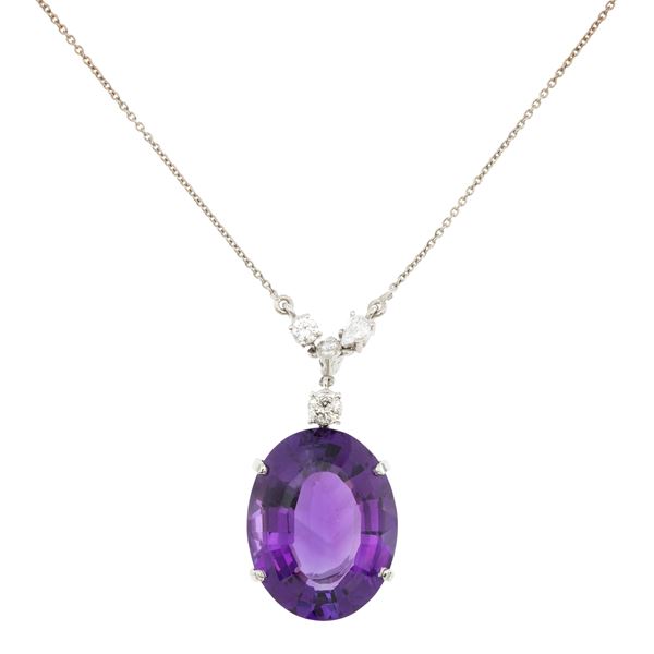 Pendente ametista naturale e diamanti
