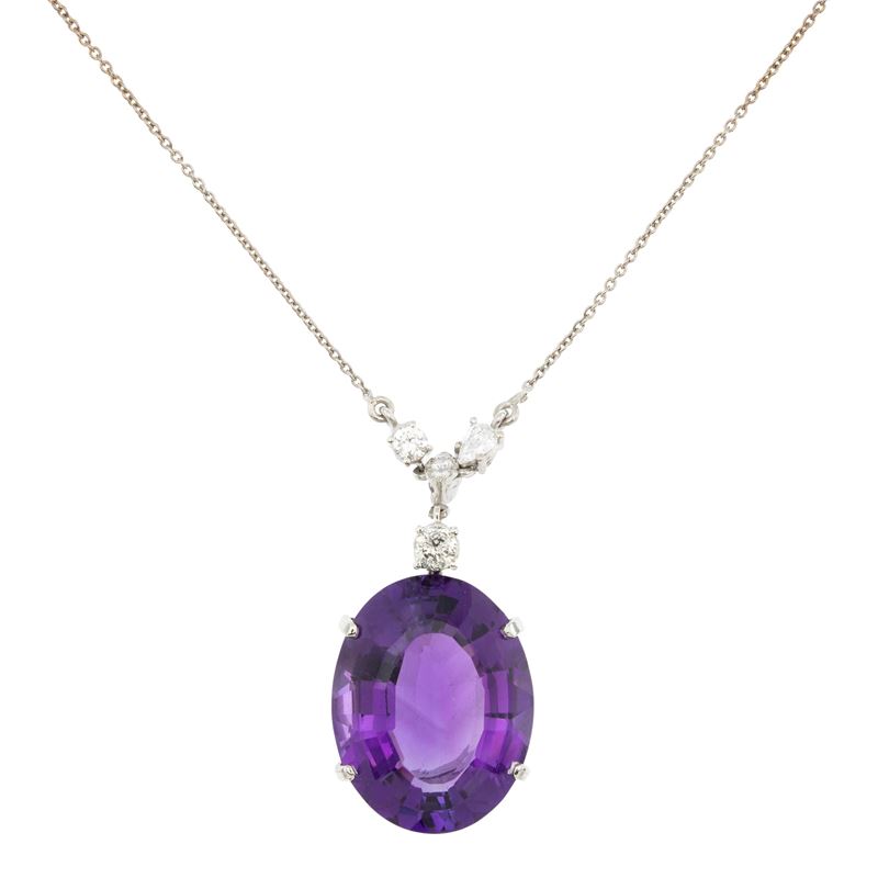 Pendente Ametista Naturale e Diamanti