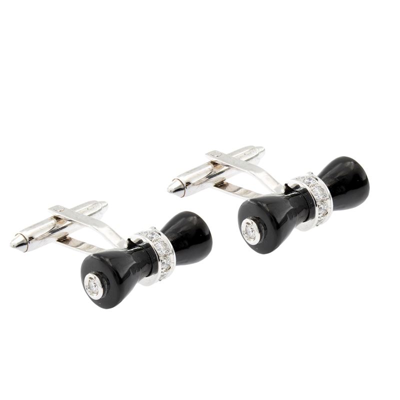 Gemelli in Oro Bianco 18kt Onice Nero e Diamanti