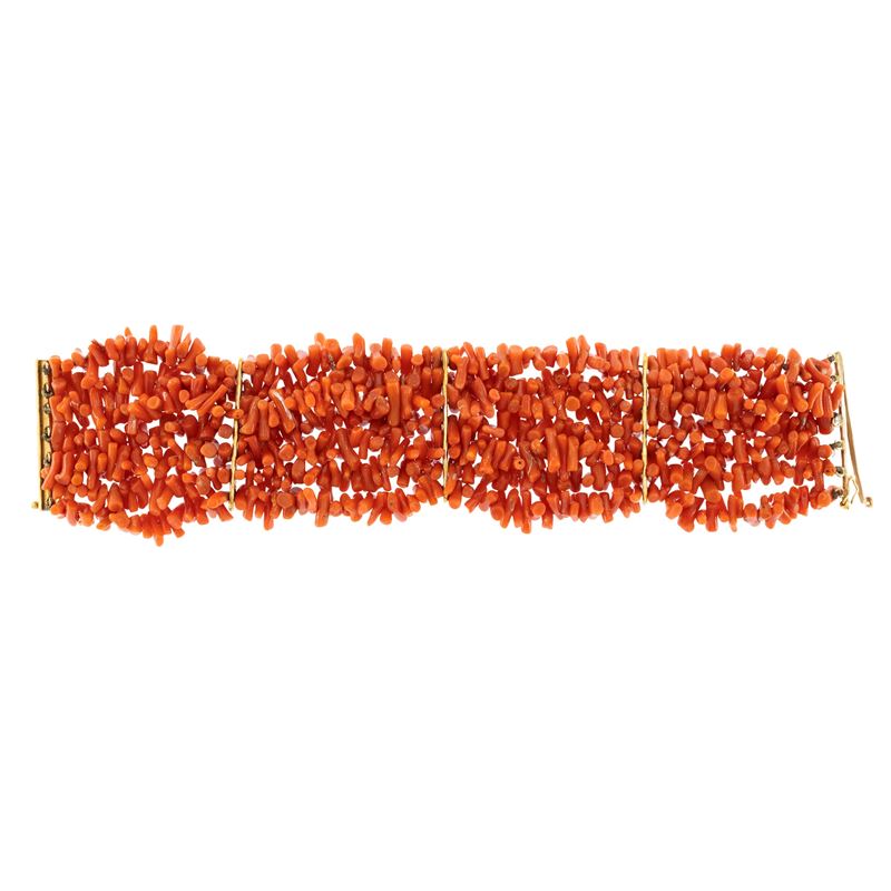 Bracciale in oro giallo 18kt e corallo mediterraneo