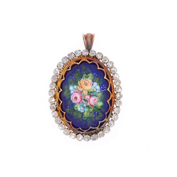 Pendente spilla in oro giallo e bianco 18kt