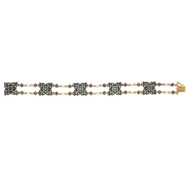 Antico bracciale in oro giallo 18kt e argento