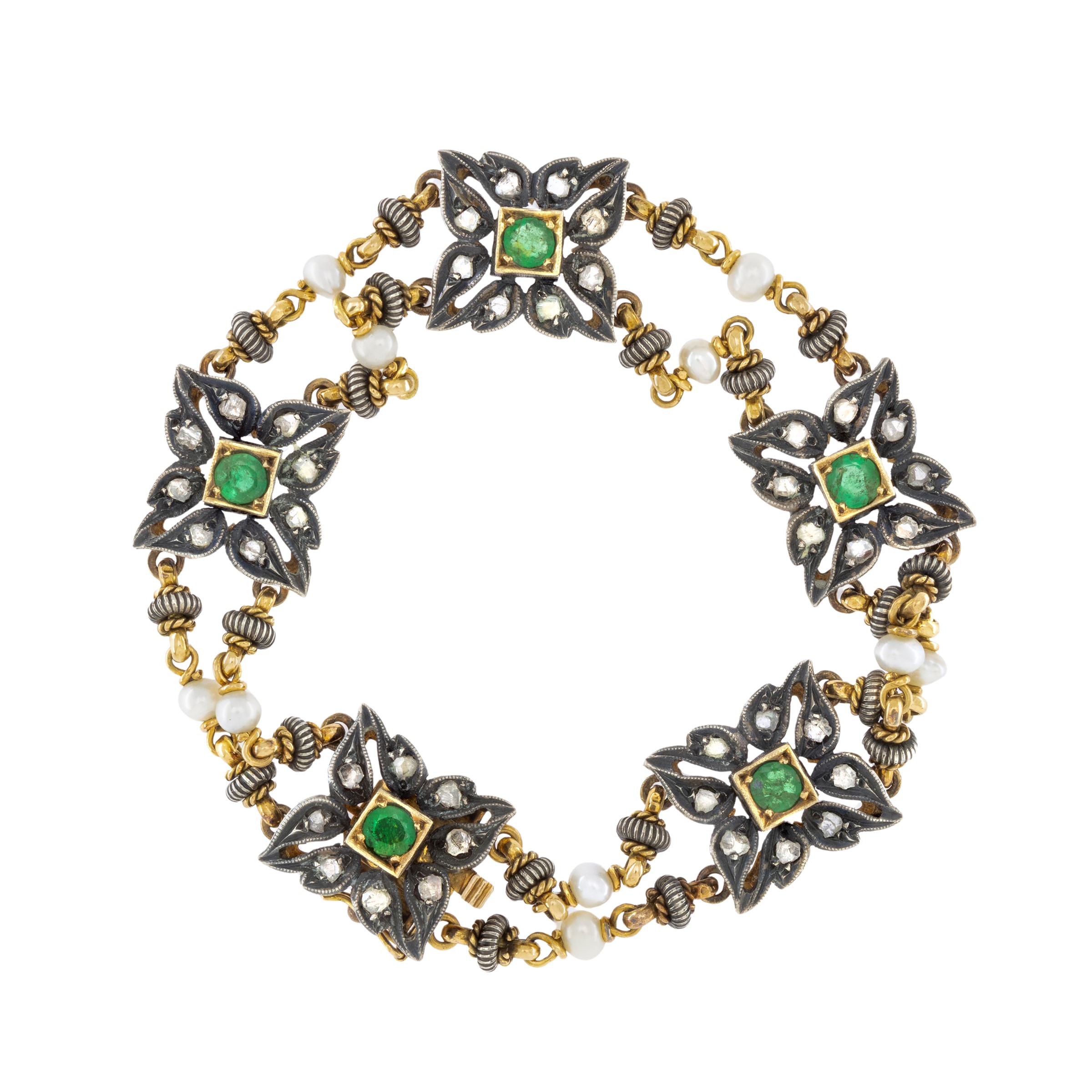 Antico bracciale in oro giallo 18kt e argento