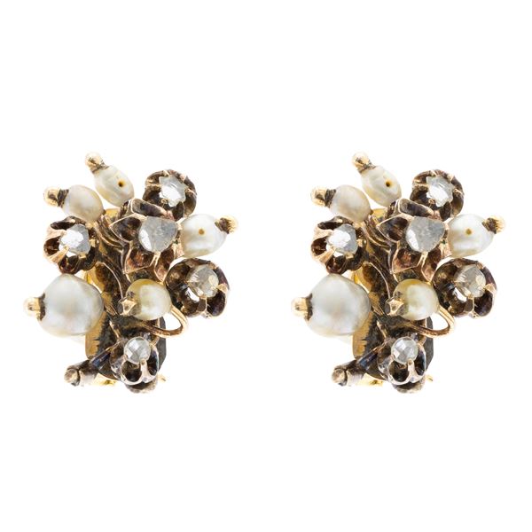 Antique gold and silver lobe earrings