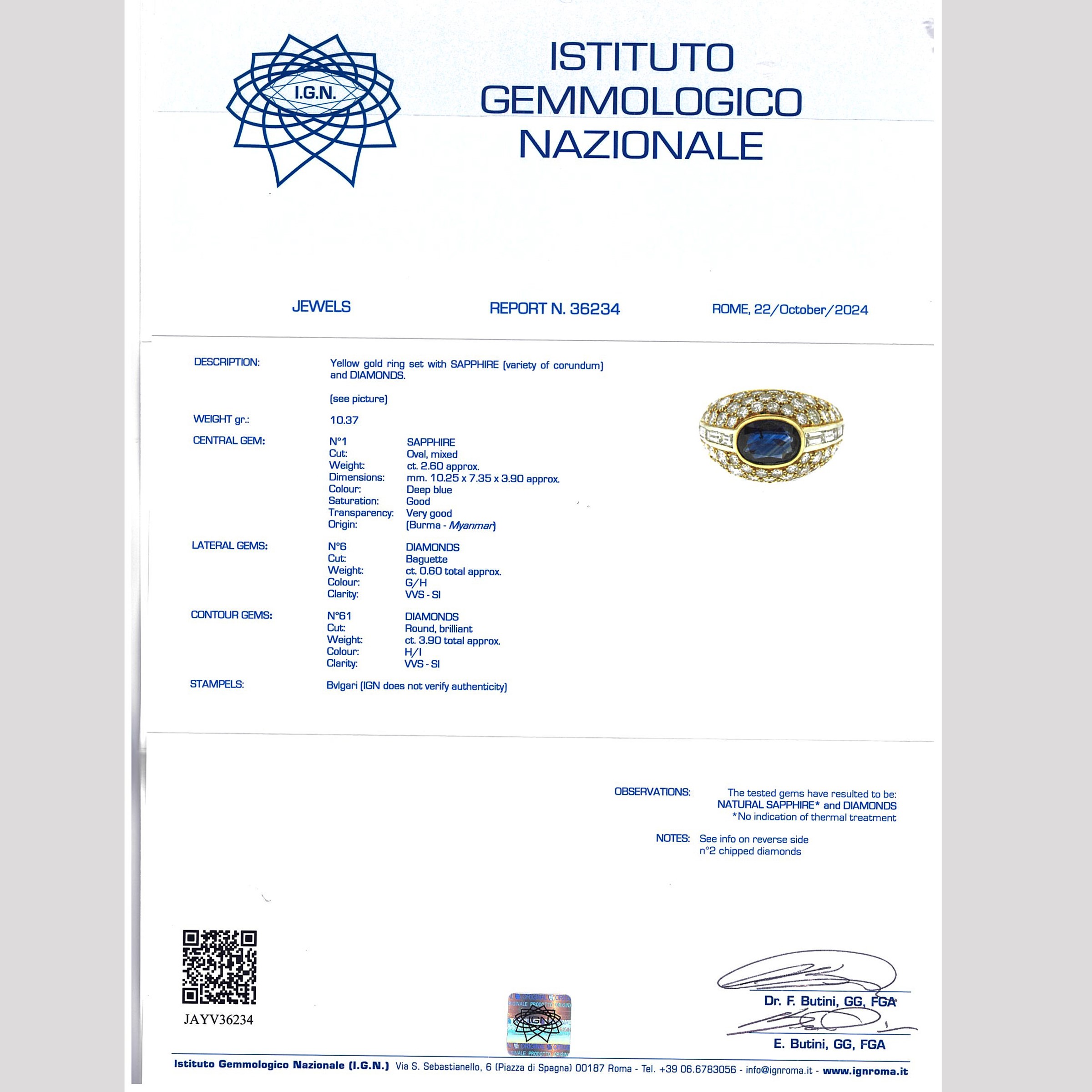 Bulgari anello con zaffiro naturale Birmano