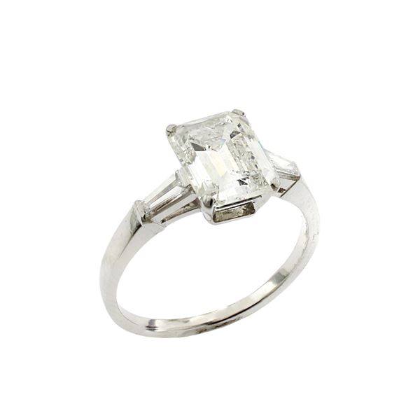 Bulgari platinum ring with octagonal stepped cut diamond