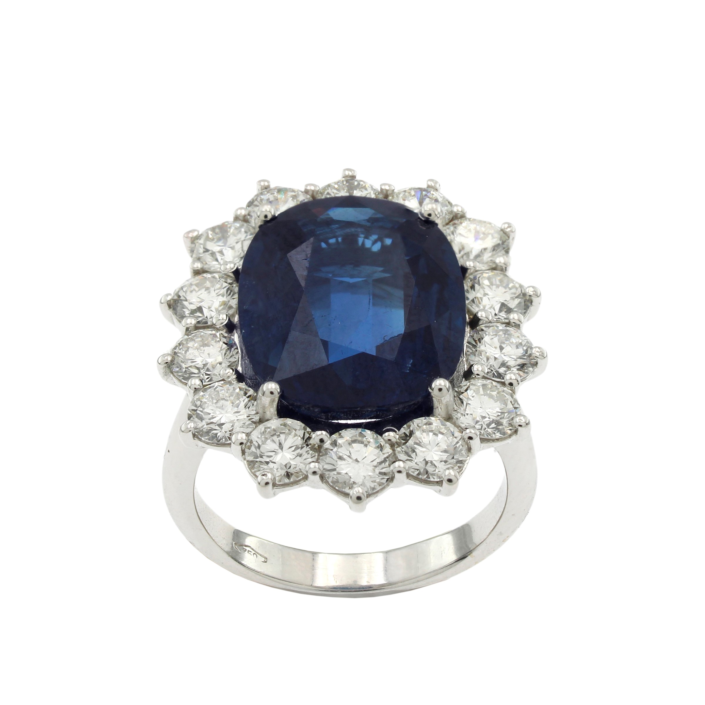 Anello in Oro Bianco 18kt Zaffiro Naturale e Diamanti