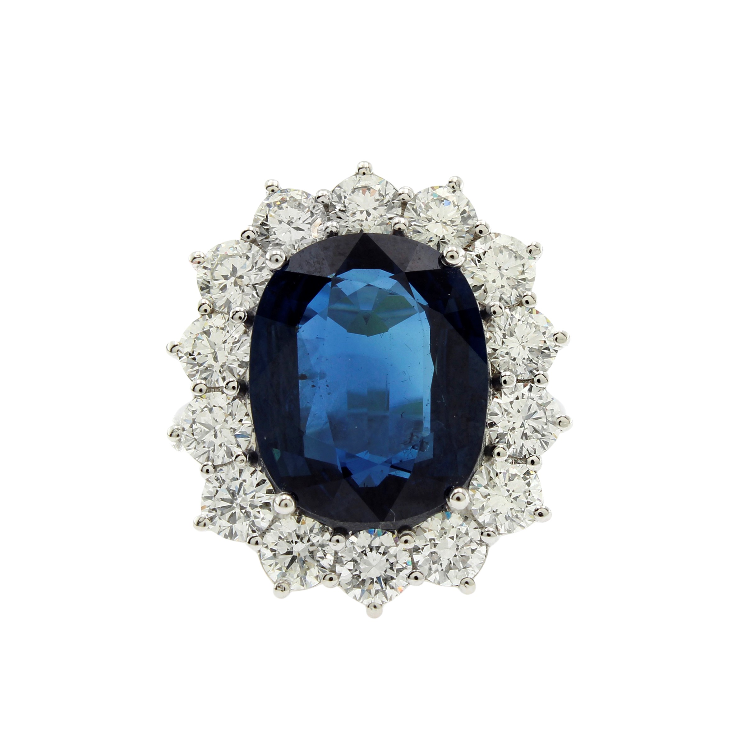 Anello in Oro Bianco 18kt Zaffiro Naturale e Diamanti