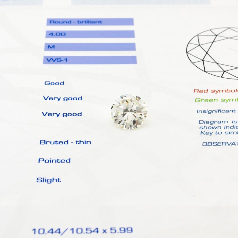Diamante Naturale Sciolto Taglio Brillante Ct 4