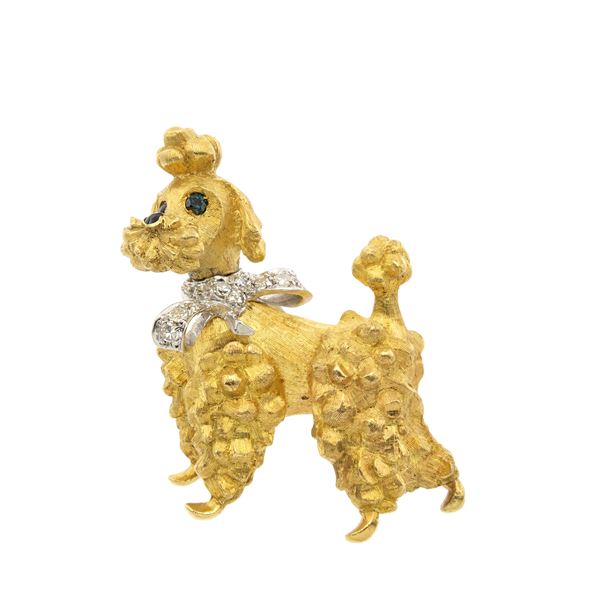 Spilla Barboncino in oro giallo satinato 18kt