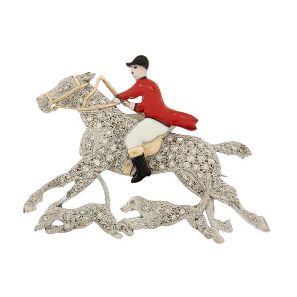 Brooch depicting "Caccia alla volpe"
