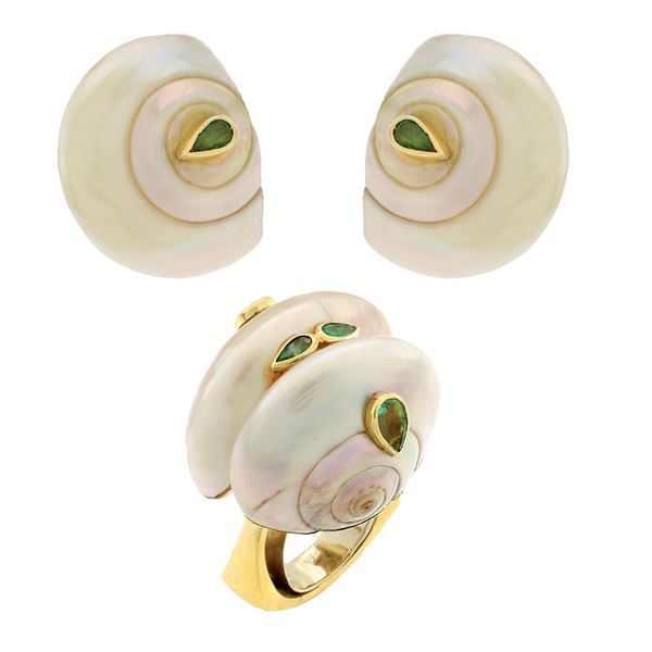 Marguerite Stix spilla e orecchini en suite a conchiglia