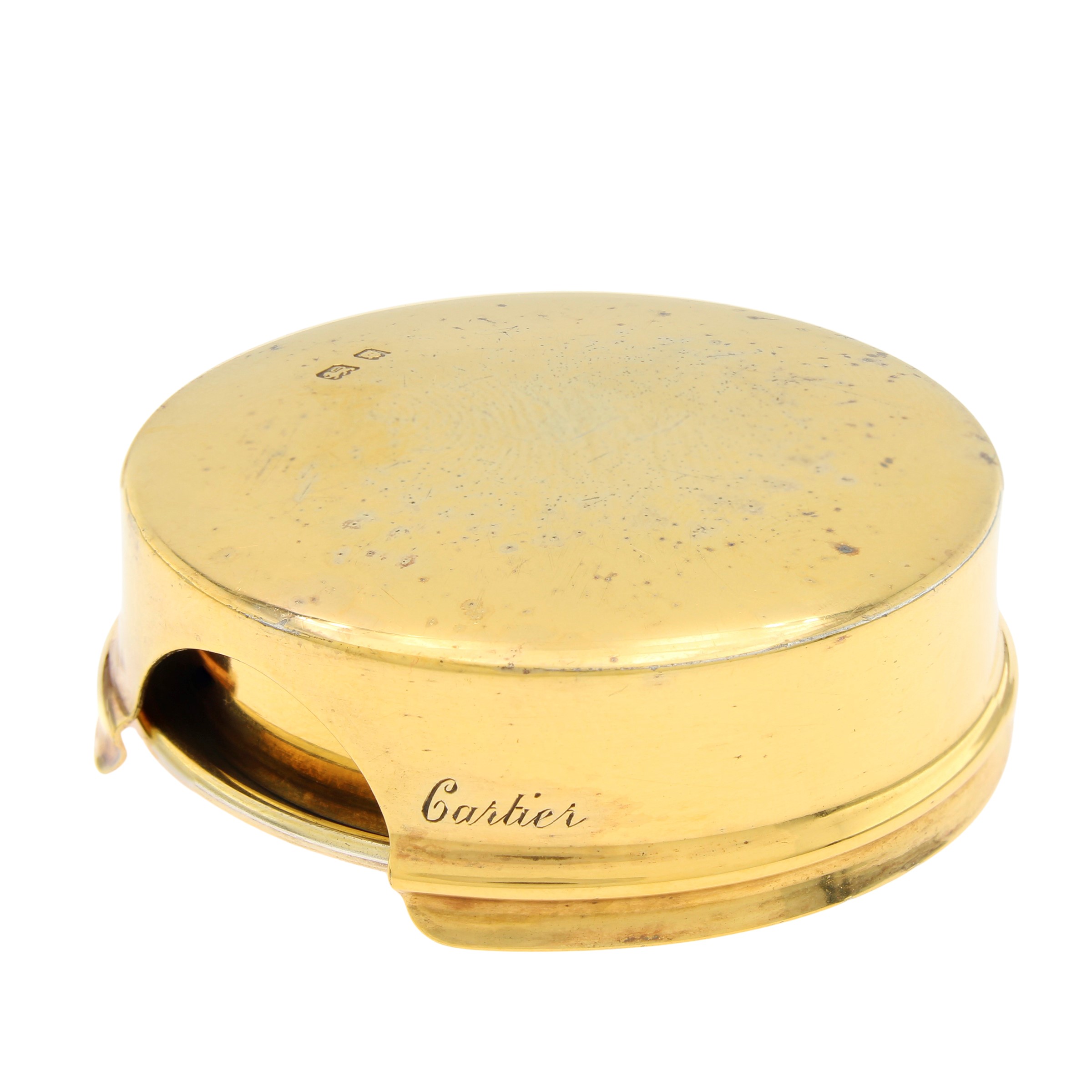 Cartier, bicchiere da caccia pieghevole in argento vermeil