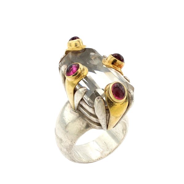 Anello in oro giallo 18kt e argento