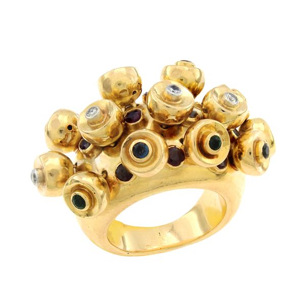 Anello in oro giallo 18kt con mine pendenti