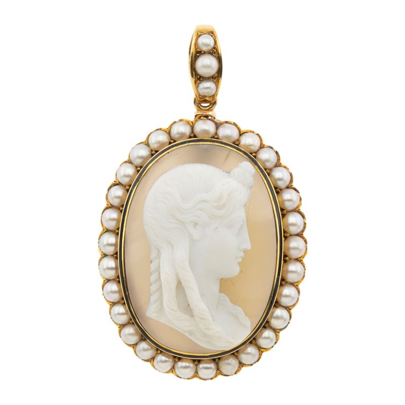 Antico Pendente Spilla in Oro Giallo 18kt con Cammeo